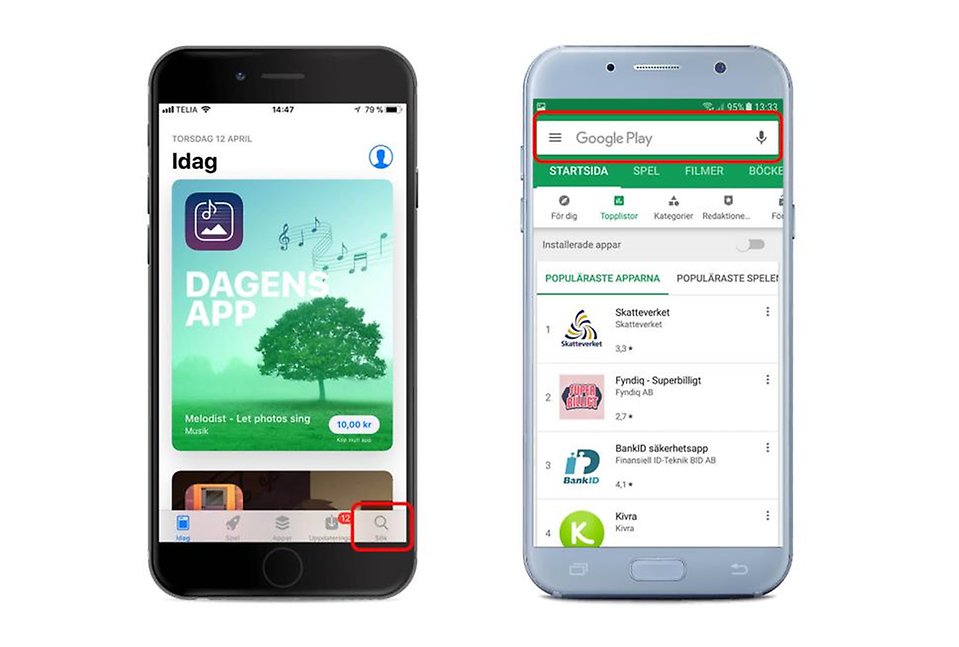 Visar App Store på iPhone och Google Play Store på Android